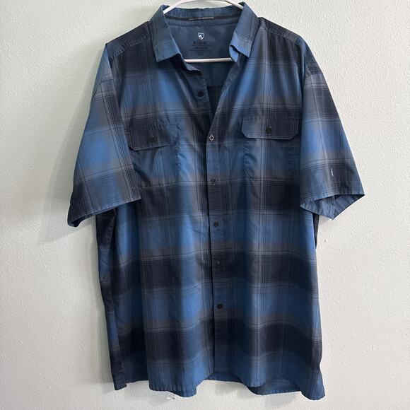 Kuhl Response Shirt Mens XXL 2XL Blue Gray Plaid Short Sleeve Button Up Hiking - Picture 2 of 6